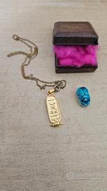 collana con ciondolo egizio e scarabeo portafortun