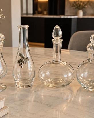 Set 4 bottiglie/decanter in vetro