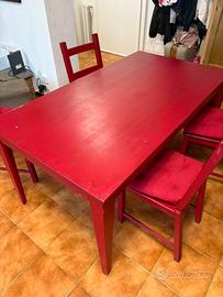 Tavolo allungabile con 4 sedie colore rosso 160X90