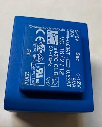 Trasformatore di sicurezza 12+12V 16VA marca Block