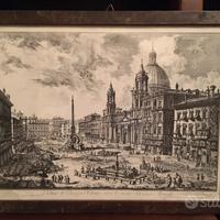 Stampa d’epoca veduta Piazza Navona
