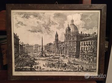 Stampa d’epoca veduta Piazza Navona
