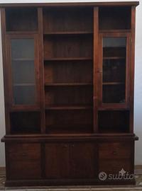 Libreria/Parete Attrezzata in Legno con Vetrinette