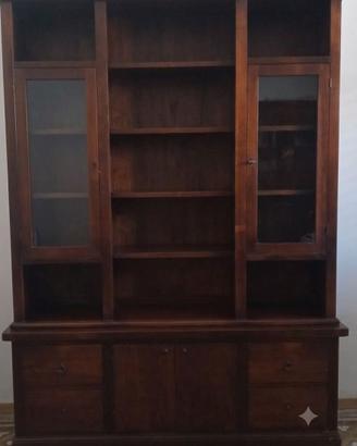 Libreria/Parete Attrezzata in Legno con Vetrinette