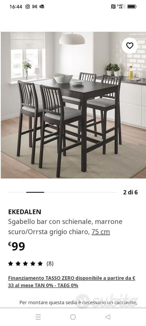 EKEDALEN Sgabello bar con schienale, marrone scuro, Orrsta grigio chiaro -  IKEA Italia