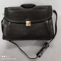 Borsa Vera Pelle Nera Porta Documenti Vintage