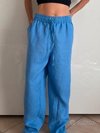 Pantaloni 100% lino blu misura xl donna