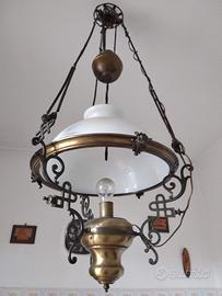 lampadario ottone ceramica antico