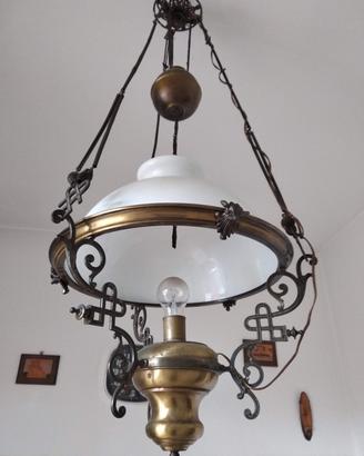 lampadario ottone ceramica antico