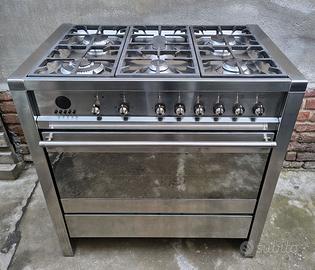 Cucina GAS SMEG Inox 6 Fuochi Maxi Forno 90 Prof