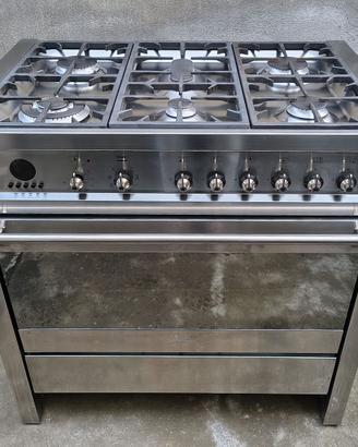 Cucina GAS SMEG Inox 6 Fuochi Maxi Forno 90 Prof