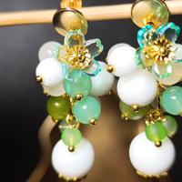 orecchini giada verde,Bianca,fiori,acciaio