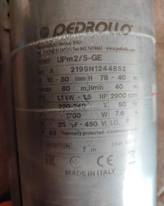 Pedrollo Elettropompa Sommergibile UPm 2/5-GE 1,5H