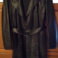 Trench lungo donna in pelle nera vintage originale