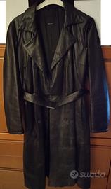 Trench lungo donna in pelle nera vintage originale