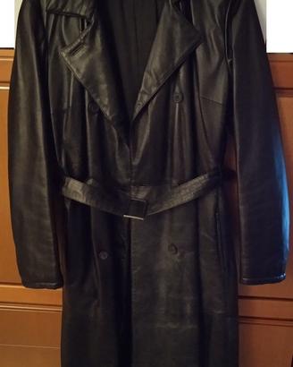 Trench lungo donna in pelle nera vintage originale