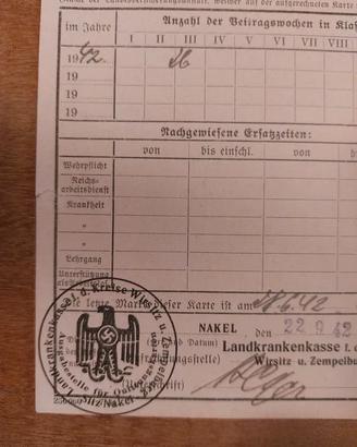 Documento nazista 1942 - Landkrankenkasse Nakel