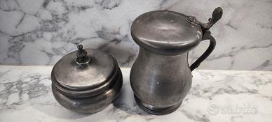 boccale e zuccheriera in peltro. 