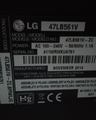 Tv LG 47LB561V per ricambi. 