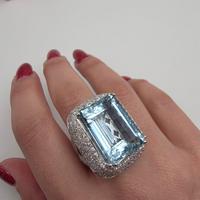 ANELLO ORO ACQUAMARINA 27 CARATI DIAMANTI