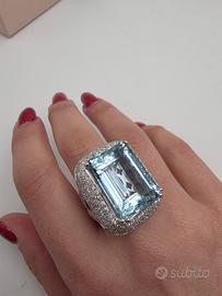 ANELLO ORO ACQUAMARINA 27 CARATI DIAMANTI