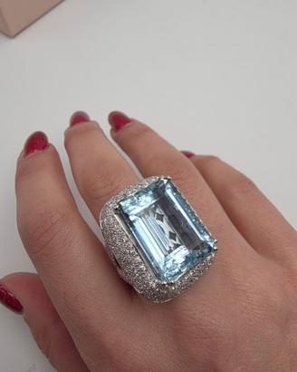 ANELLO ORO ACQUAMARINA 27 CARATI DIAMANTI