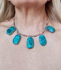 Collana egiziana con scarabei turchesi 