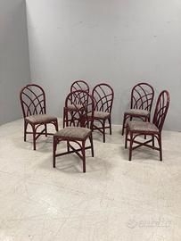 6 SEDIE BAMBU E RATTAN BOHO-CHIC 80s