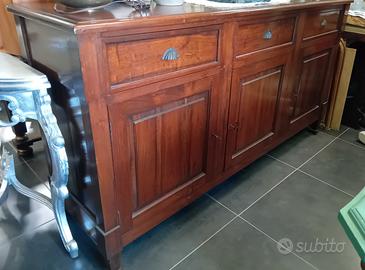 ANTICA CREDENZA 3 PORTE 3 CASSETTI NOCE MASSICCIO