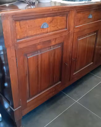 ANTICA CREDENZA 3 PORTE 3 CASSETTI NOCE MASSICCIO