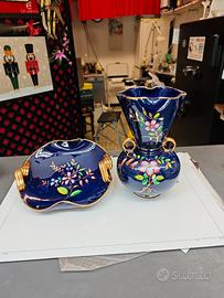 coppia in ceramica smaltata blu cobalto 