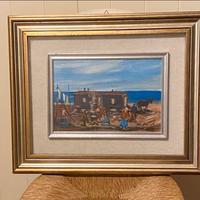 Quadro, pittura su tela, accampamento su spiaggia