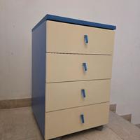 Cassettiera ufficio/cameretta su ruote, 4 cassetti
