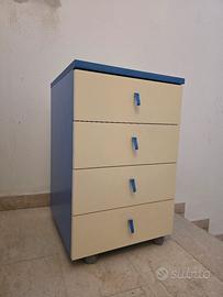 Cassettiera ufficio/cameretta su ruote, 4 cassetti