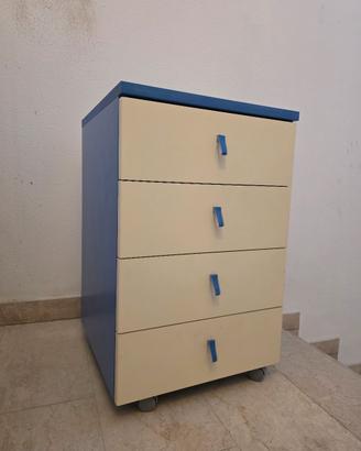 Cassettiera ufficio/cameretta su ruote, 4 cassetti