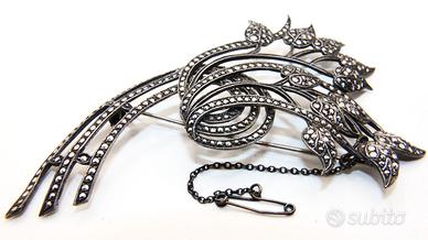 Splendida antica spilla Inglese argento marcasite