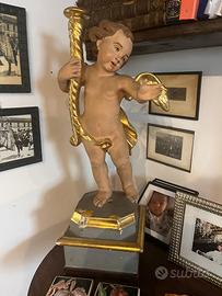 PUTTO LIGNEO DORATO E POLICROMO