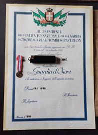 Guardia d'Onore Reali Tombe Pantheon Attestato+Med