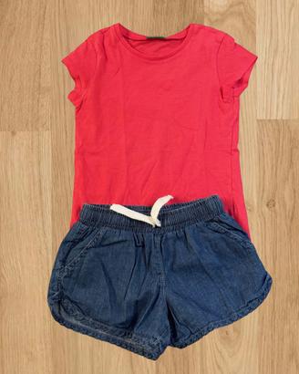 Completo Benetton bambina t-shirt e shorts 120cm