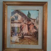 quadro olio paesaggio con cornice dorata