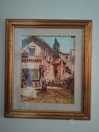 quadro olio paesaggio con cornice dorata