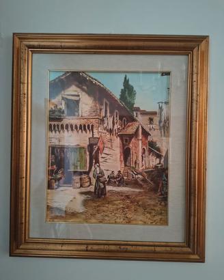 quadro olio paesaggio con cornice dorata