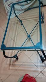 Tavolino da salotto in vetro e ferro battuto