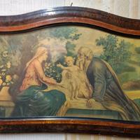 Litografia in legno Sacra Famiglia (Italia 900)