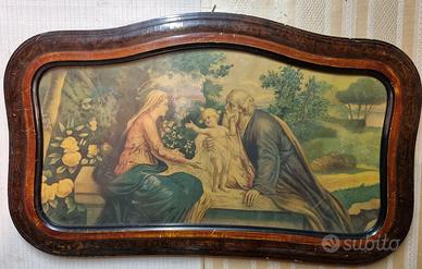 Litografia in legno Sacra Famiglia (Italia 900)