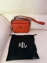 Borsa in pelle arancione Lauren Ralph Lauren
