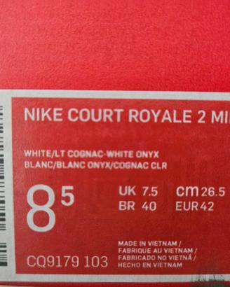 Nike court royale 2 mid white/cognac taglia eur 42