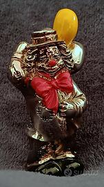 Statuetta argentata clown con palloncini colorati