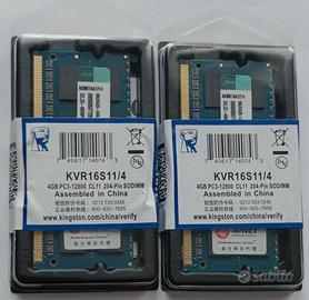 MEMORIE RAM KINGSTON 8 GB (2 x 4 GB) DDR3 1600 MHz