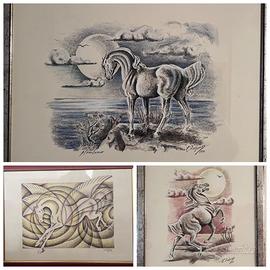 Quadri a tema cavalli china acquarellata